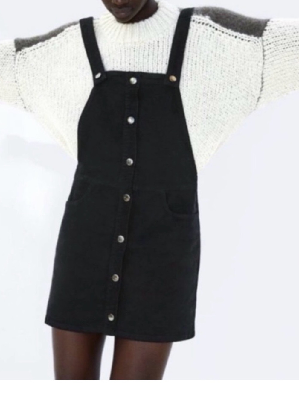 Zara Black Button-Front Denim Overall Skirt
